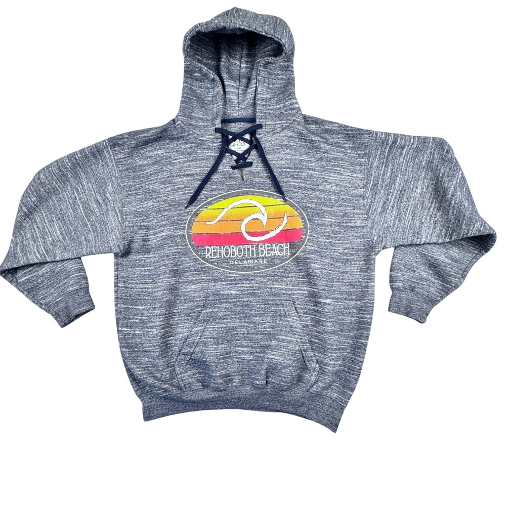 Rehoboth Beach Delaware Mens Hoodie Sweatshirt Lace Up Pullover Size Large